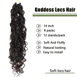 LMZIM 14 inch Goddess Locs Crochet Hair 8 Packs Faux Locs Crochet Hair for Black Women Hippie Locs Crochet Braids Pre Looped #4