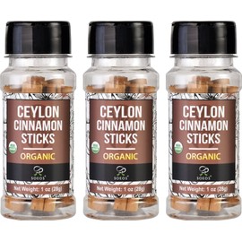 Soeos Ceylon Cinnamon Sticks 1 oz (28g) Pack of 3, Organic Cinnamon Sticks, Real Cinnamon farmed in Sri Lanka, Non-GMO, Cinnamon for Coffee, Baking, Cooking and Beverages