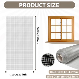 KISKIS 304 Stainless Steel Woven Wire 20 Mesh Air Vent Window Screen,Filter Mesh Roll Metal Screen Fine Mesh, Easy to Cut Sturdy for Door Patio Cover, Cage Garden,100X500CM39X197INCH