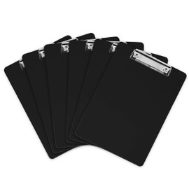 Black Plastic Clipboards (Set of 6) Multipack - 12.5x9 Inch Clipboard Holds 100 Sheets, Low Profile | Colored Acrylic Clip Boards in Bulk for Kids & Professionals