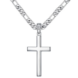 Ursteel Cross Necklace for Men - Mens Cross Necklace, Cross Chain for Men, Sterling Silver Cross Necklace for Men, 18 Inch Cross Pendant Necklace, Father Day Christmas Gifts for Men
