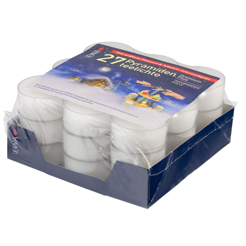 JEKA Pyramid Tea Lights, Pack of 27 in Transparent Case,