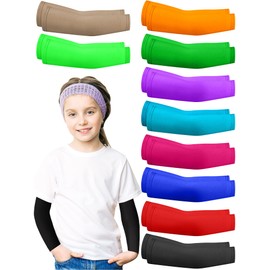Geyoga 10 Pairs Kids Arm Sleeves Sun Protection Cooling UV Protection Sleeves Anti-slip Ice Silk Arm Covers for Boys and Girls (Mixed Colors, M Size)