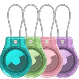 YiDiatnSy Waterproof AirTag Keychain Holder, Air Tag Lock Case Key Ring Case Luggage Tag for Keys (Translucent Black/White/Red/Blue)