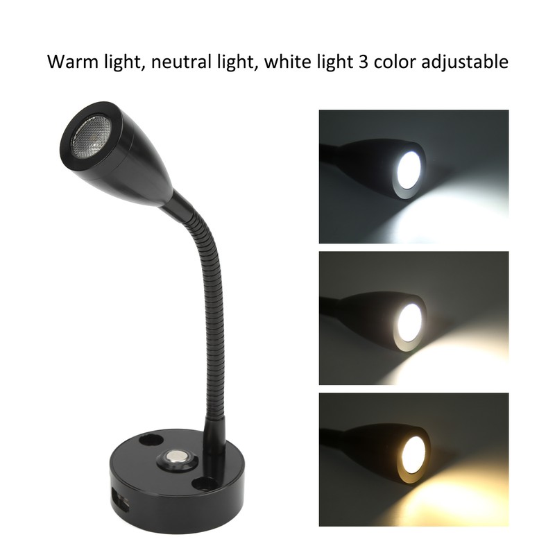 RV Reading Light Flexible Neck 3 Color Light 12‑24V 3W