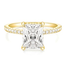 TIGRADE 4CT Engagement Ring for Women Radiant Cut Cubic Zirconia Wedding Band CZ Promise Anniversary Ring Size 3-13, Gold, Size 7