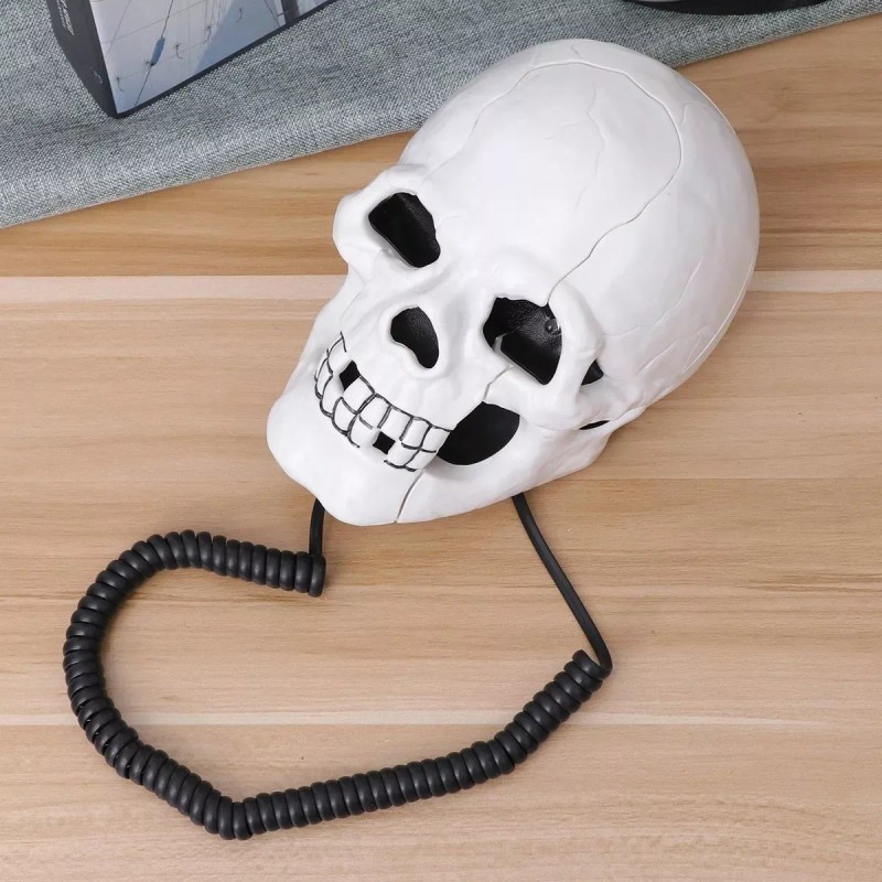 TechMel Telefono De Casa Fijo Forma De Craneo Calavera Blanca