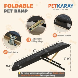 PETKARAY Dog Ramp for Bed, Stepless Adjustment Dog Ramp for Couch, Folding Wooden Pet Ramp for Large Dogs, 47" Long Adjustable Height 9"-24", Black