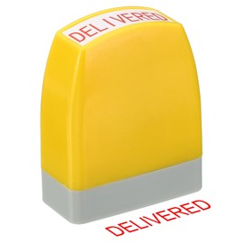 PATIKIL Delivered Notice Stamp Self Inking, Red Ink Office Stamps Pre Inked Message Stamp Refillable Business Stamp, Yellow