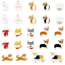 yueton 24PCS Enamel Alloy Cute Animal Pet Dog Puppy Charms Pendant Corgi Frenchie Shiba Inu Husky Pendant for Necklaces Bracelets Keychains Dog Collar Jewelry Making and DIY Crafts
