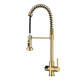 GICASA Kitchen Faucet with Temperature Digital Display, 304 Stainless Steel Kitchen Sink Faucets with Pull Down Sprayer and 3 Modes, 360 Rotatable Pull Out Kitchen Faucet, Brushed Gold