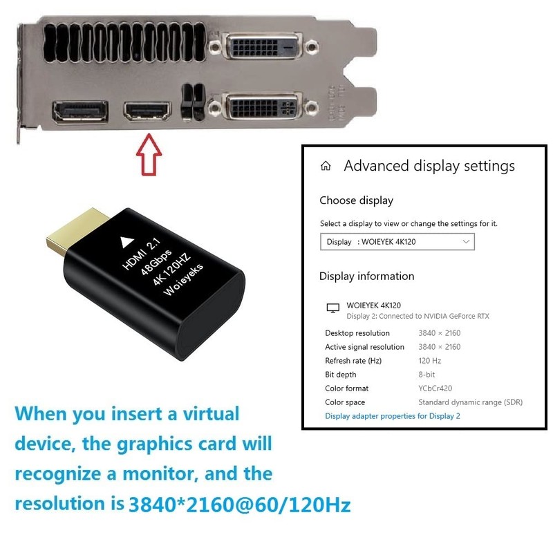 Woieyeks 4K 120Hz HDMI 2.1 Dummy Plug,Virtual Display Emulator,Headless Ghost