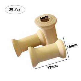 30 Pcs Wooden Empty Thread Spools Bobbins Winding Spool for Floss Embroider Sewing Thread Ribbon Line Organization Wood Color