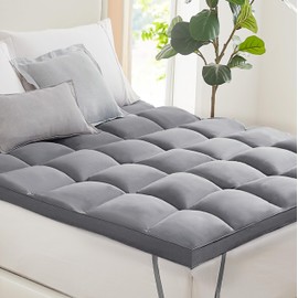 L'AGRATY Mattress Topper Queen - Cooling Pillow Top Mattress Topper Queen Size Extra Thick Plush Bed Topper Down Alternative Overfilled Soft Mattress Pad for Back Pain