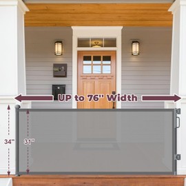 Cideny 76'' Retractable Baby Gates Extra Wide, Mesh Long Dog Gate for Wide Openings, Indoor Outdoor Stair Gate for Doorways Hallways Deck Porch, Child Pet Safety Essentials for Home, Grey