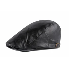 XUNQUCOM Classic Newsboy Cap,PU Leather Beret Ivy Flat Golf Driving Hat for Men (AU, Alpha, Medium, Large, Black)