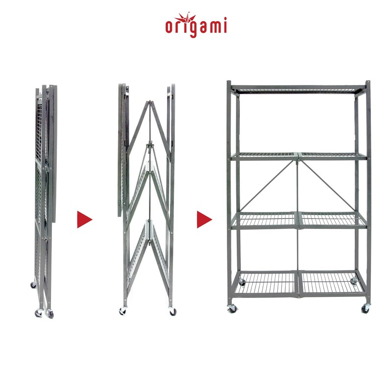Origami R5 4-Shelf Heavy-Duty Folding Storage Rack, Pewter - Large