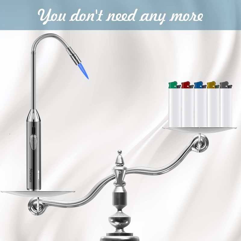 Long Grill Lighter,Refillable Butane,Windproof Flexible with Visual Fuel Window for