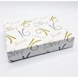 4 Sheets 4 Tags 16th Happy Birthday Celebrate Hooray White Gold Silver Unisex Wrapping Paper Age 16 Birthday Male Female Giftwrap (PA)