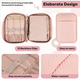 Nvanvmm Pink Portable Jewellery Bag Jewelry Travel Organizer for Necklaces, Earrings, Rings, Bracelets