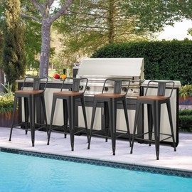 HAOBO Home 24" Outdoor Barstools Set of 4 Patio Bar Stools Metal Barstools Bar Height Outdoor Chairs