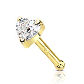 COCHARM 14K Solid Gold Nose Stud 20g Yellow Gold Nose Bone Nose Stud Heart Real Gold Nose Stud 14K Bone Nose Piercing 20g Hypoallergenic Nose Pin For Women Men
