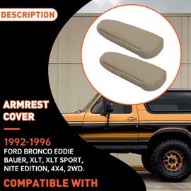 ECOTRIC Armrest Cover Compatible with 1992-1996 Ford Bronco - Med Mocha Tan Seat Cover Synthetic Leather