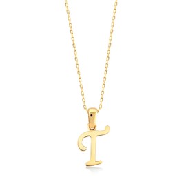 GELIN 14K Solid Gold Custom Script Initial Necklace | 14 Gold Letter Pendant Necklace for Women, A-Z, All Letters, 18" (T)