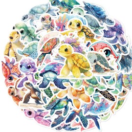 Cute Sea Turtle Stickers 50 PCS Ocean Animal Stickers for Water Bottles, Waterproof Adhesive Fish Decals Ocean Stickers for Kids for Birthday Party Scrapbook Skateboard Phone Laptop Stickers
