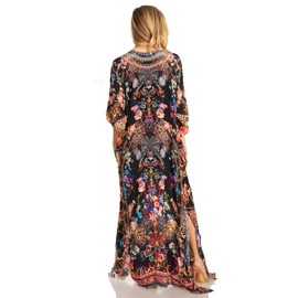 Sakkas P5-25 - Georgettina 2025 Flowy Rhinestone V Neck Long Caftan Dress/Cover Up - 618 - OS