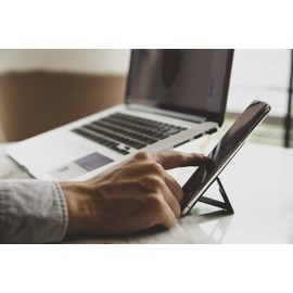 DesignNest FoldStand Slim Magnetic Phone Stand Card Holder with Lanyard, Horizontal Vertical View, Foldable Finger Grip, Wireless Charging Compatible Leather Brown