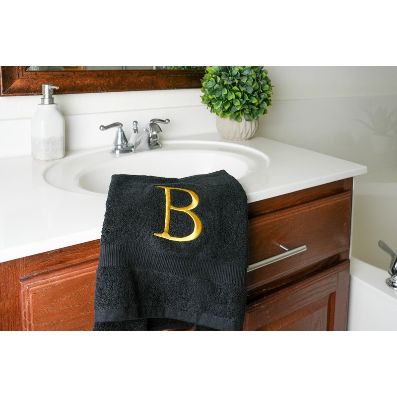 Decorvo Black and Gold Bathroom Hand Towel - Monogrammed Luxury