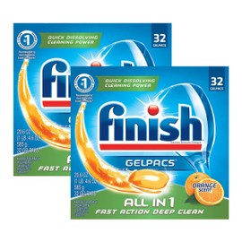 Finish All In 1 Gelpacs, Orange 32 Tabs, Dishwasher Detergent Tablets (Pack of 2)