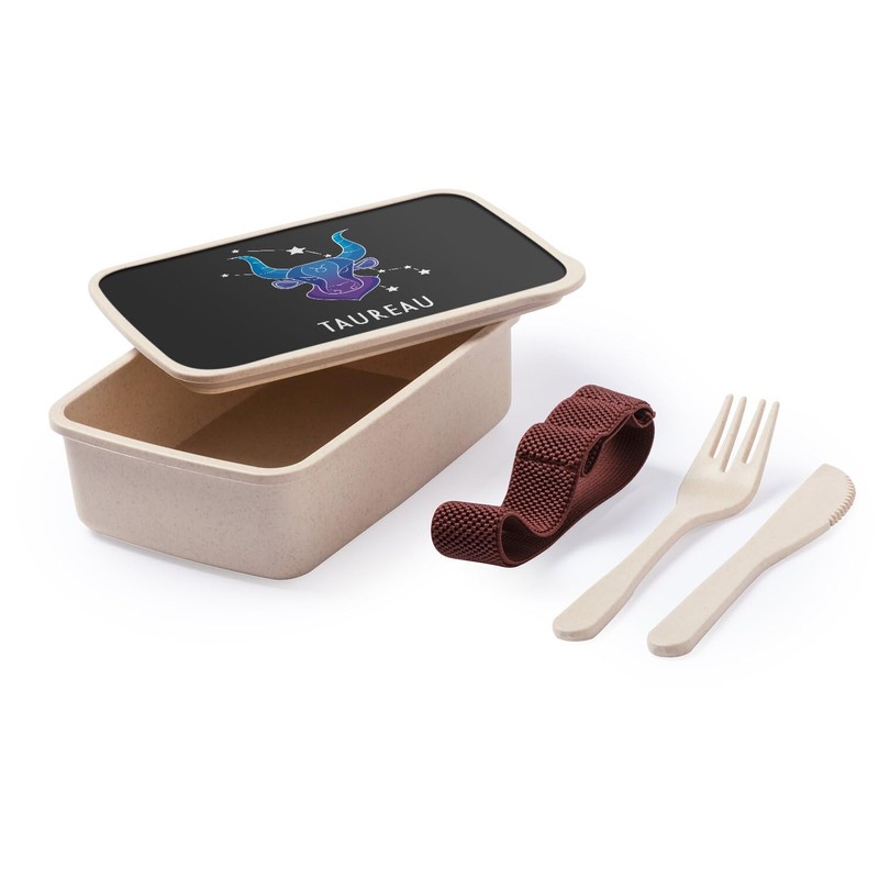 Fabulous Lunch Box Lunchbox mit Besteck, Schwarz, Stier, Sternzeichen, Sternzeichen,