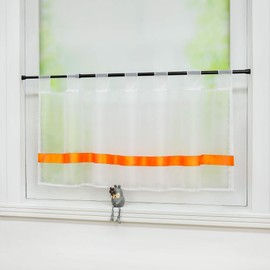 Joyswahl Julie Voile Bistro Curtains with Satin Ribbon, Loops Kitchen Short Curtain H x W 45 x 120 cm Orange Pack of 1