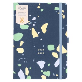 Busy B Mid Year Day a Page Diary August 2024 - August 2025. Terrazzo A5 Daily Academic Day a Page Planner with Pen Holder, Elastic Closure and Year Planner. FSC® Certified