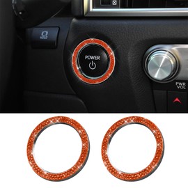 RGOAANC 2PCS Crystal Rhinestone Car Engine Start Stop Decoration Ring, Anti-Scratch Key Ignition & Knob Bling Ring, Car Accessories Sparkling Push Start Button Sticker for Car (Orange, 2PCS)