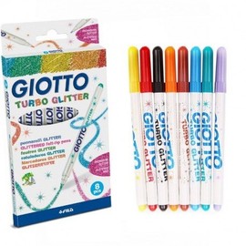 Pack of 8 Turbo Glitter Marker Pens, Assorted Colours, 2.8mm Tip, for Multi-Surface Decoration