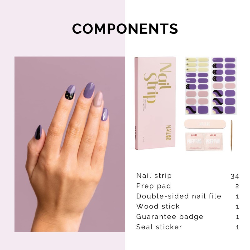 NAILOG Semi-Cured Gel Nail Strips, 34 Strips, Long Lasting, Salon