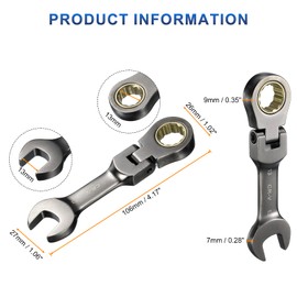 sourcing map 2Pcs Flex Head Stubby Ratcheting Combination Wrench 13mm Metric 72-Teeth CR-V Steel Nickel Plated Flex-Head Ratchet Wrench for Fasteners Nut Bolt