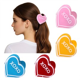 BVGA 4 Pcs Valentines Hair Claw Clips for Women Valentines Acrylic Medium Candy Heart Conversation XOXO Claw Hair Clips Valentines Day Hair Accessories Gifts for Her