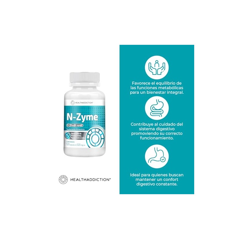 Healthaddiction Enzimas Digestivas Avanzadas Cápsulas 520mg Lactasa Proteasa Amilasa Papaína