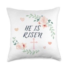 He Is Risen Boho Floral Easter Jesus Christian Throw Pillow