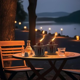 FALBAWR 2 Pack Citronella Table Top Torches, 15oz Mini Fire Pit Tabletop Torch for Outside, Metal Tabletop Flame Torch Includes Long Lasting Wick and Snuffer for Yard, Patio, Deck, Garden, Party