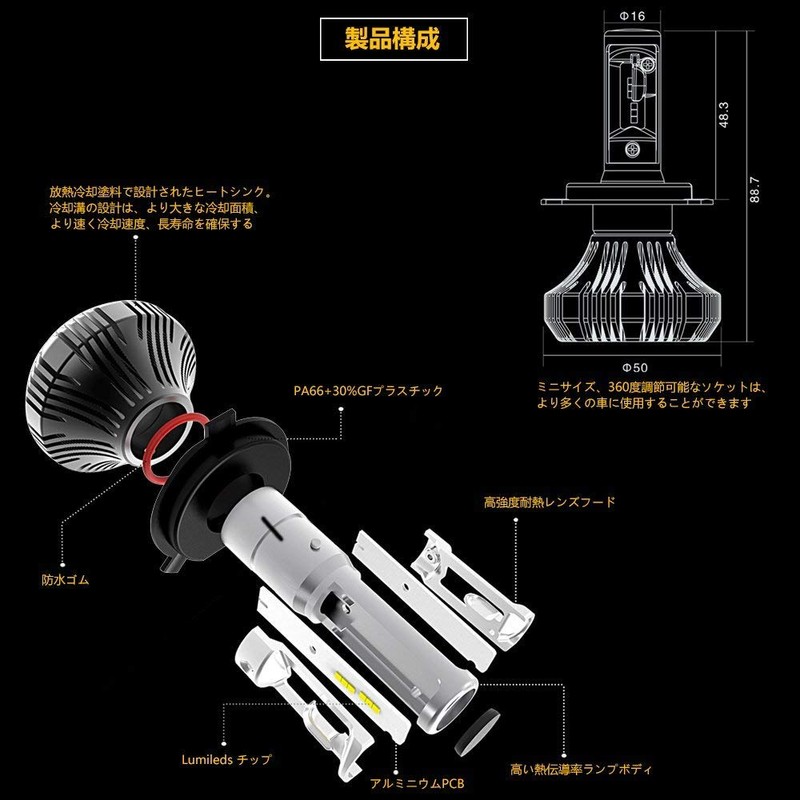 Autofeel H4 Headlight, Hi/Lo Switching, Car LED Headlight, 6,500 K,
