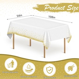 Mokani Disposable Plastic Tablecloths, 2 Pack Party Rectangle Tablecloths, 54" x 108" Gold Dot Confetti Rectangular Table Covers for Picnic Weddings Birthday Parties Thanksgiving Christmas