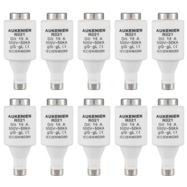 AUKENIEN DII E27 R021 Spiral Ceramic Fuses 16 Amp Spiral Fuse 16A 500V 50KA Fuse Diazed Fuse Inserts for Cable and Line Protection (Pack of 10)