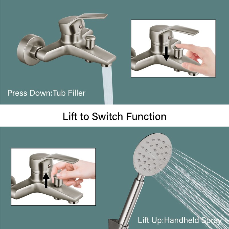Aolemi Wall Mount Bathtub Faucet with Handheld Sprayer Wall Mounted