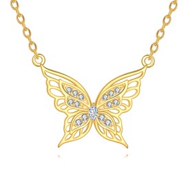 AXELUNA 、18K Gold Plated Ladies Butterfly Necklace S925 Sterling Silver CZ Butterfly Pendant Necklace Jewellery Gift for Mother Wife