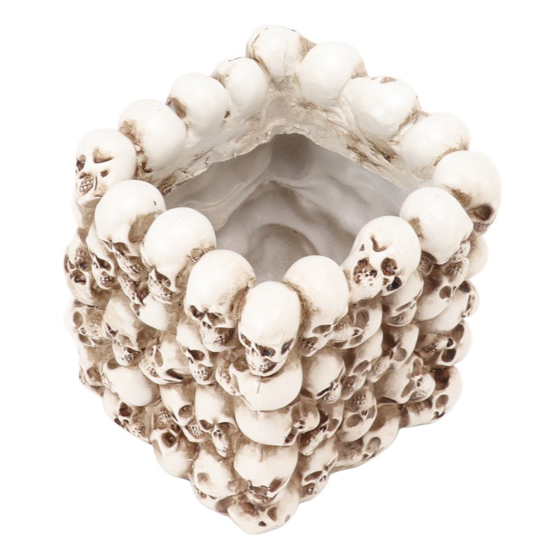 Skull Pen Holder White Resin Makeup Brush Holder Organiser Decoration